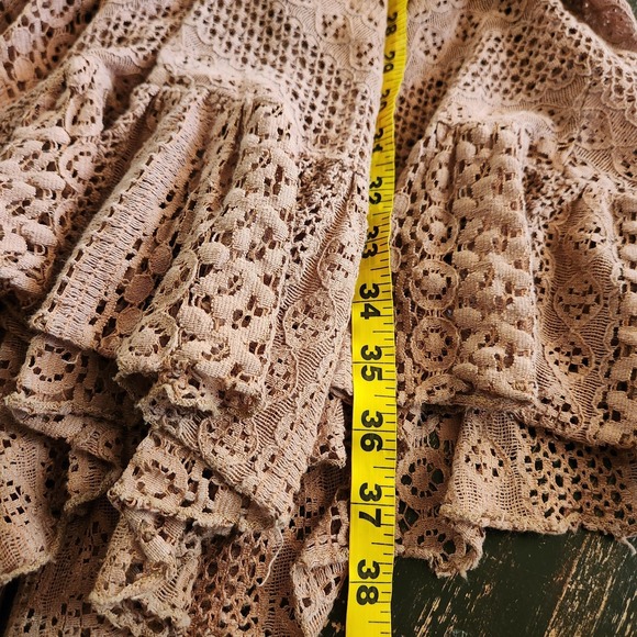 Vtg Solitaire Maxi Skirt Womens S Lace Tiered Western Cowgirl Gypsy Boho Brown - Picture 8 of 14